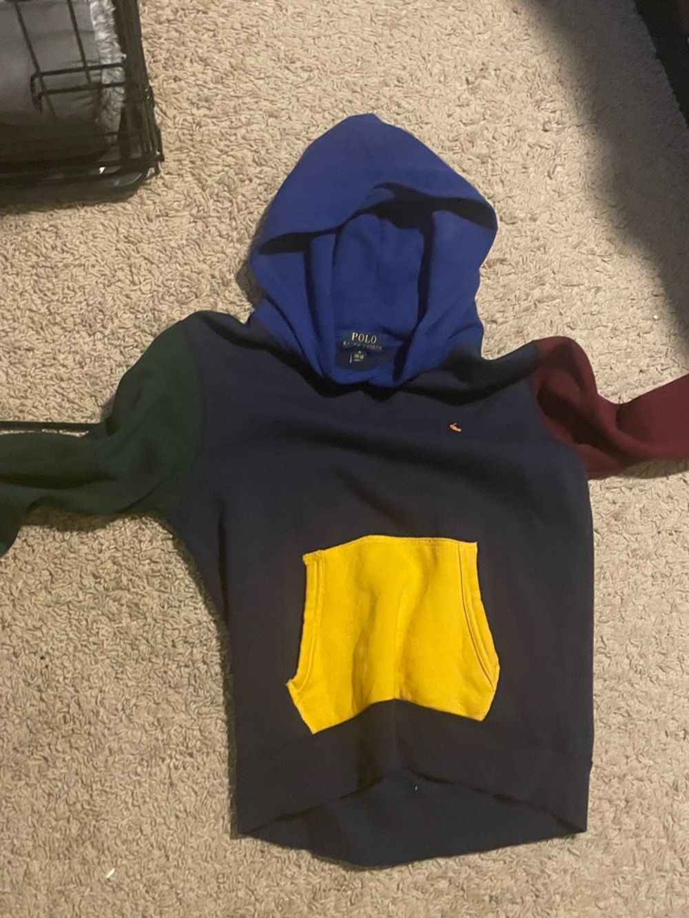 Polo by Ralph Lauren Colorblock Hoodie Sweater - Navy with Yellow Pocket